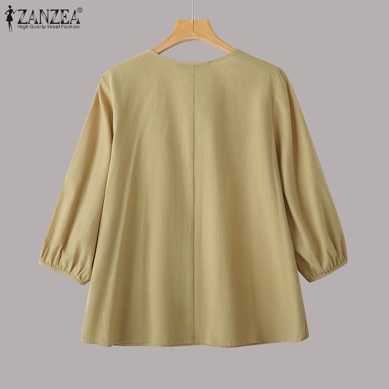 ZANZEA Damska sznurowana bluzka z dekoltem w serek, casualowa, z rękawem 3/4, luźna