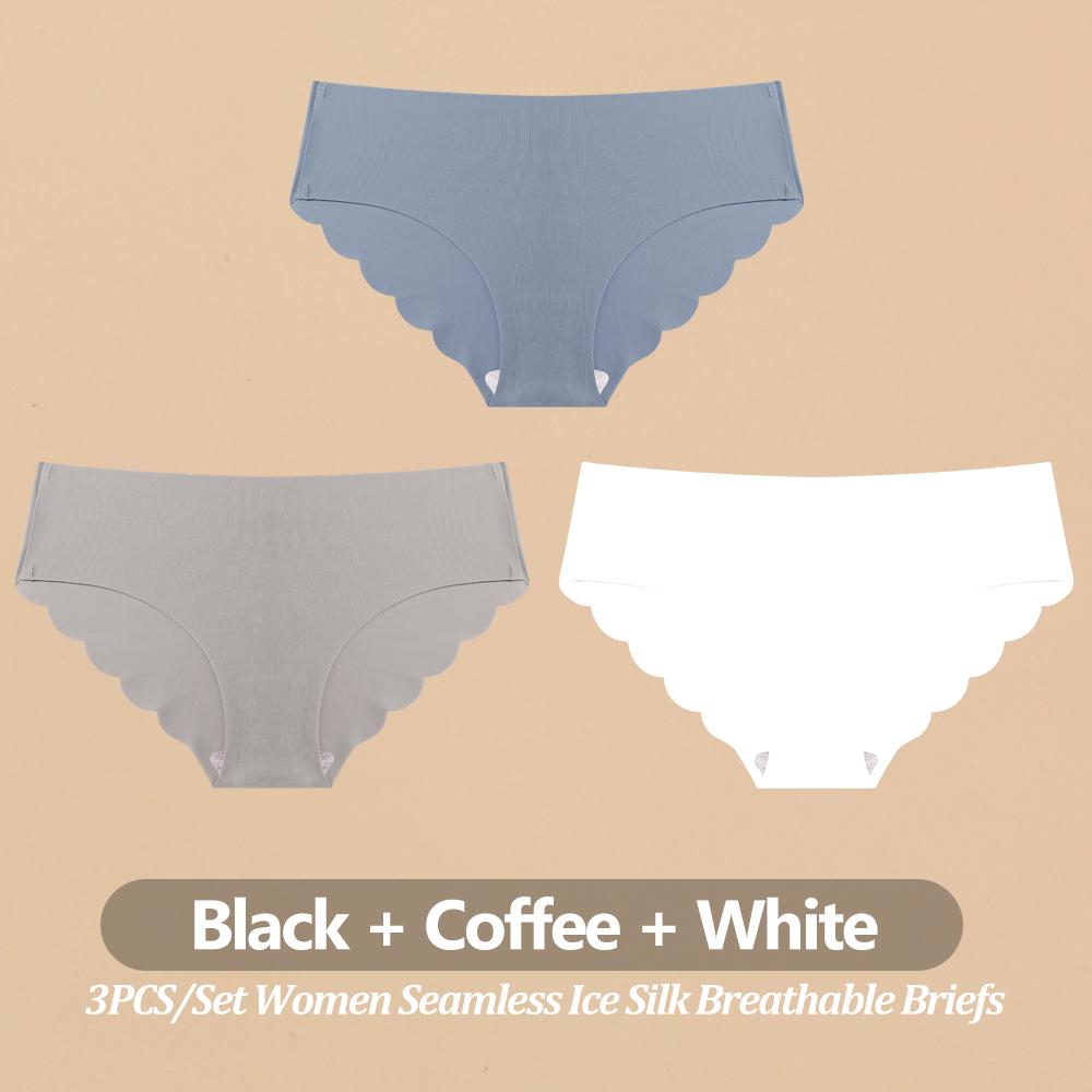 3PCS Women Seamless Panties Ultra Thin Breathable Underwear Sexy Low Waist Briefs Female Elastic Wavy Side Lingerie Uniform Co Practical Use