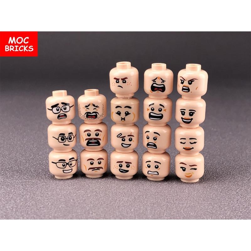 Pack MOC Bricks Figure Face Boy and Girl Head Expression DIY Educational Building Blocks Toys For Children Gifts