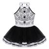 Mädchen Ärmellos Glänzend Pailletten Zierknöpfe Ballett Tanz Gymnastik Turnanzug Mesh Tutu Kleid Moderner Tanz