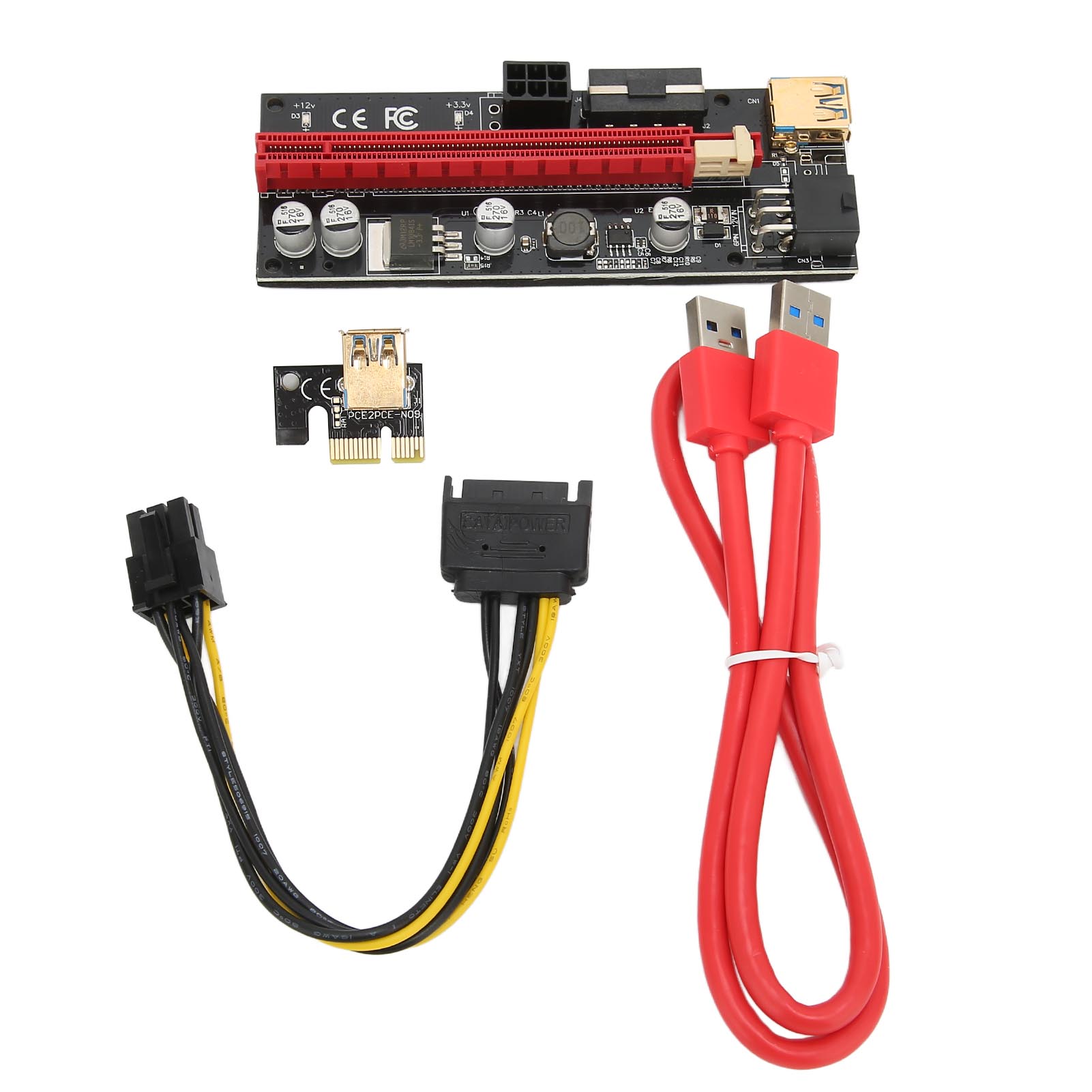 

Райзер-карта PCIE 1X до 16X 4 твердотільні конденсатори 6-контактний інтерфейс USB-кабель Фіксована конструкція засувки PCIE GPU