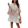 Women's Vintage Printed V-Neck Half Sleeve Corseted Temperament Casual Dress (Belt Included)