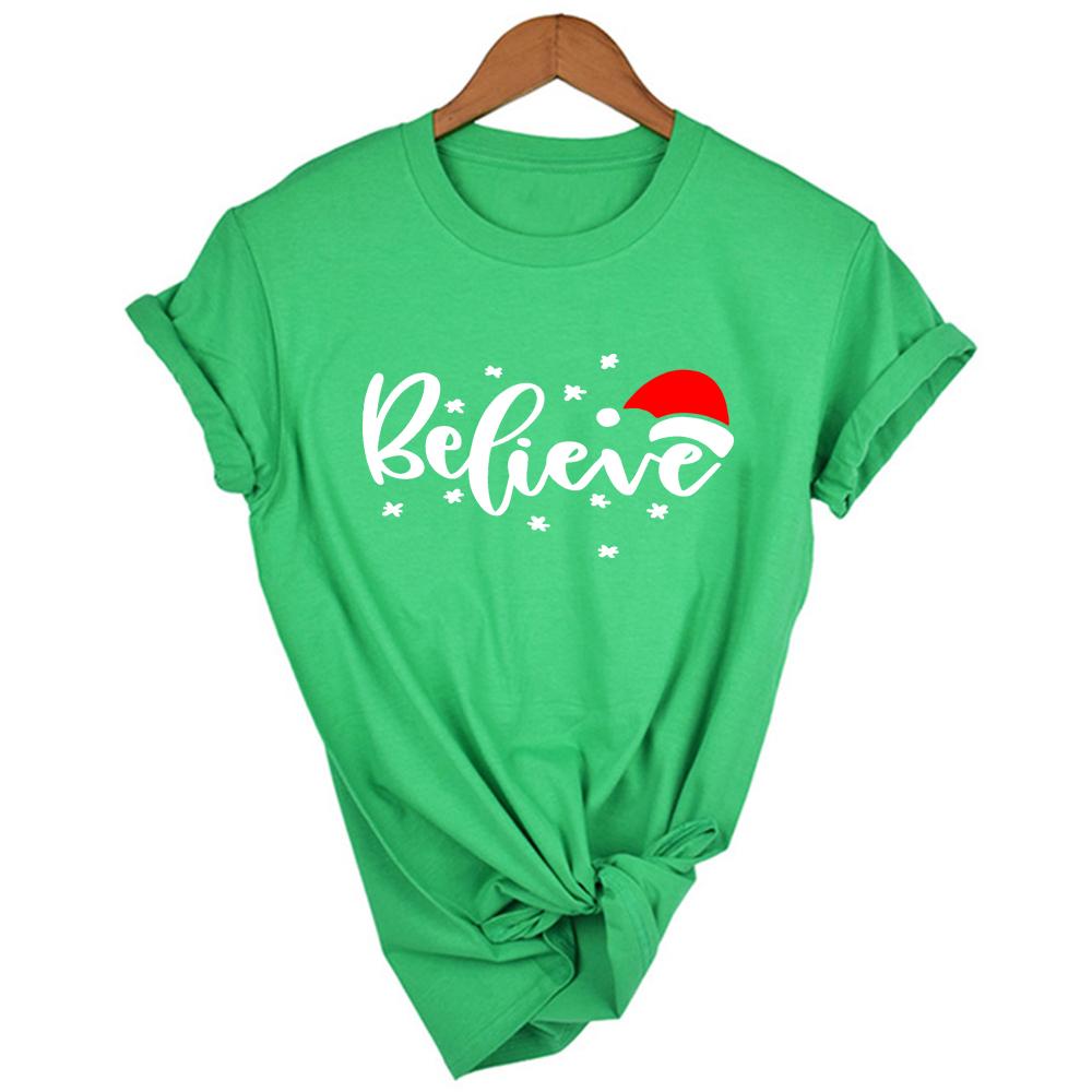 Believe Christmas Women Fashion Clothing Streetwear Faith T Shirt Harajuku Camisetas Mujer Female Short Sleeve