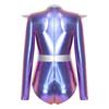 Rollkragen Langarm Metallisch Farbblock Body Unsichtbarer Reißverschluss Hinten Trikot Damen Alien Cosplay Bühnenperformance Kostüm
