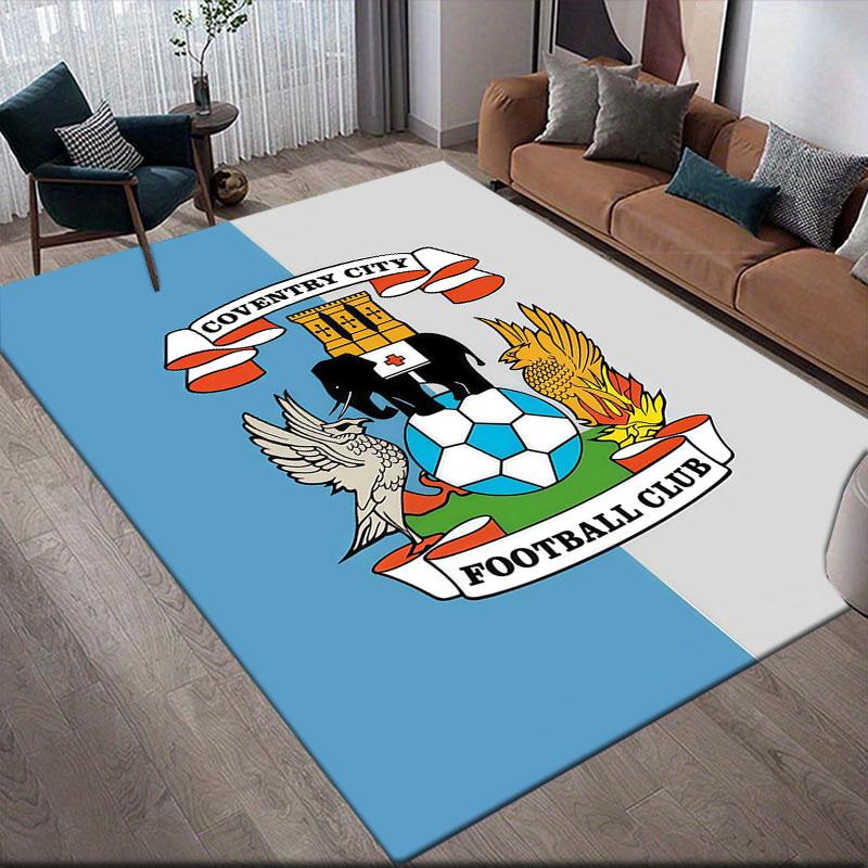 Coventry City FC Flannel Printed Carpet, Home Sofa Decoration for Living Room & Bedroom, Non‑Slip Play Flannel Floor Mat for Game Room