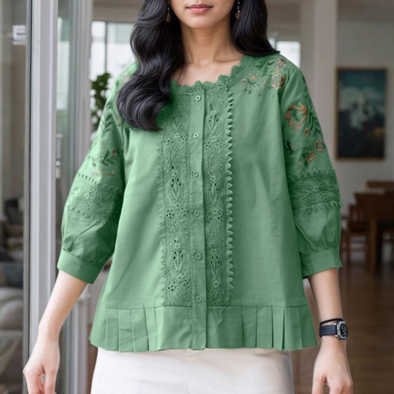 

ZANZEA Women Round Neck 3/4 Sleeve Loose Casual Print Blouse 5XL