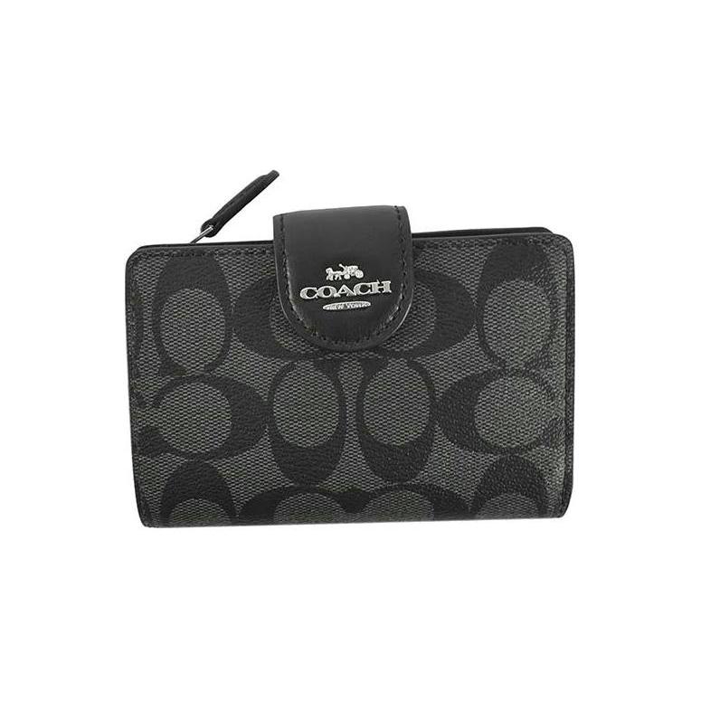 COACH Corner Zip PVC Wrist Bag Clutch Pochette Wallet Women's Charcoal Black C0082-SVDK6