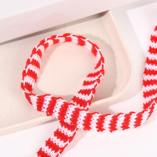 Christmas Knitted Ribbon 9.8Ft DIY Yarn Knit Ribbon Doll Scarf Dual Color Stripe Ribbon Fabric Ribbon for Gift Wrapping Christmas Tree Decor