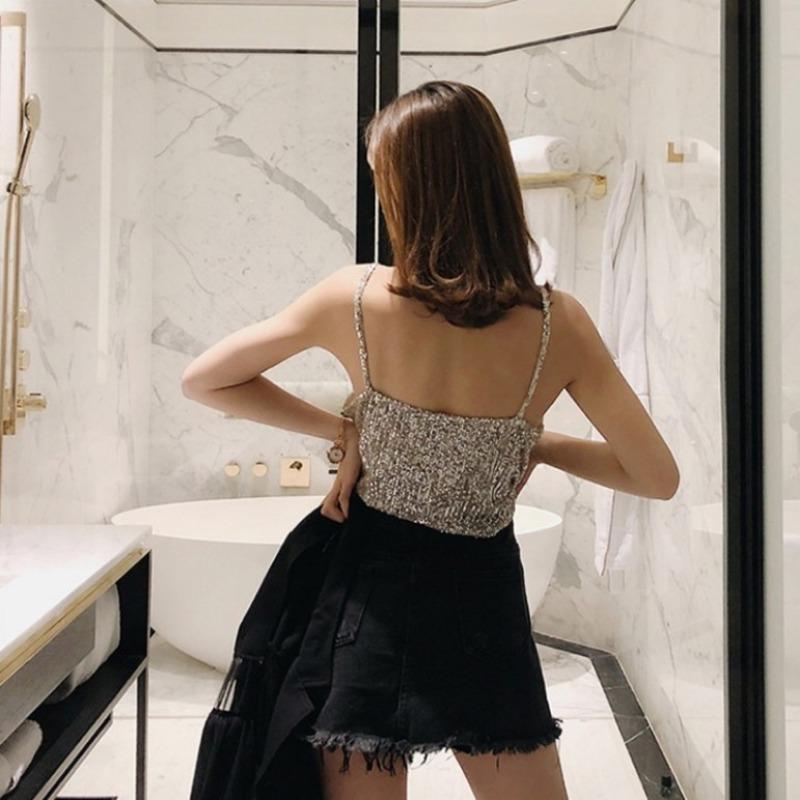 Szelki na zewnątrz do noszenia Moda Bundy Lato Wersja Koreańska Nowy Złoty Brokat Brokatowa Kamizelka Kobiety z Seksownymi Kobietami