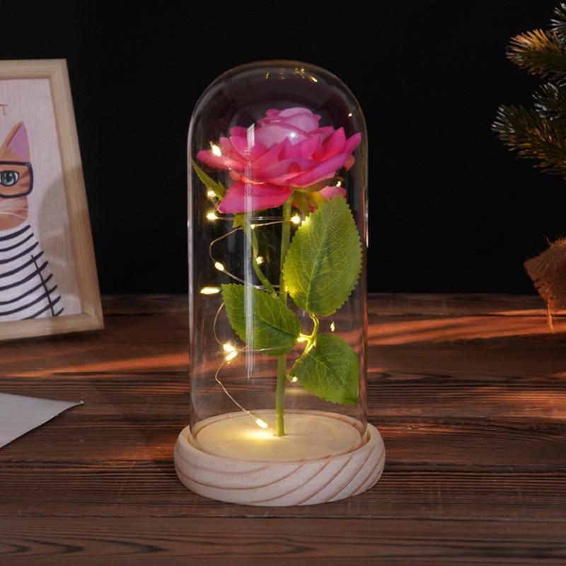 Glass cover simulation rose ornament, creative mother's Valentine's Day gift, immortal flower night light