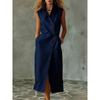 QICED Fashion Summer Spring Solid Color Print Sleeveless Casual Dresses