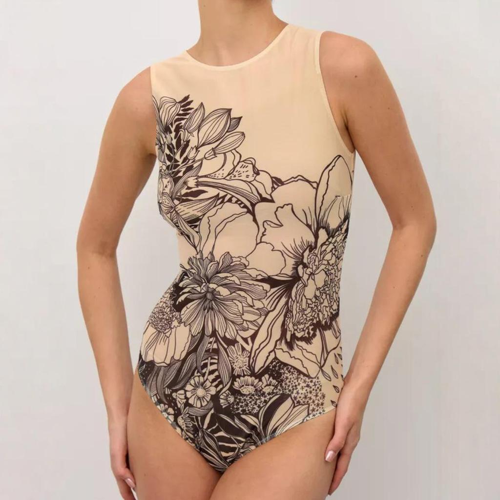 Dámské vícebarevné síťované jednodílné plavky s dlouhým rukávem a ochranou proti slunci