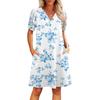 Women's Summer V-Neck Casual Beach Dresses Pod Short Sleeve Vintage Floral Print Dresses