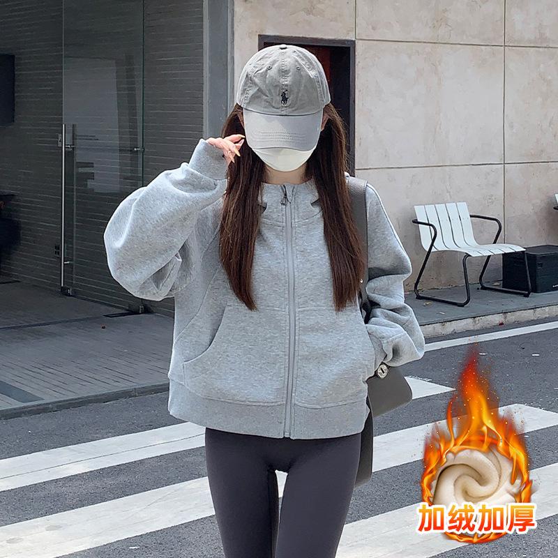 Hooded sweater jacket women's autumn and winter lazy season, casual short top