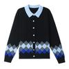 Women's Color-Block Lapel Knit Cardigan: Long-Sleeve, Slimming, Versatile, High-End Single-Breasted Wool Sweater.