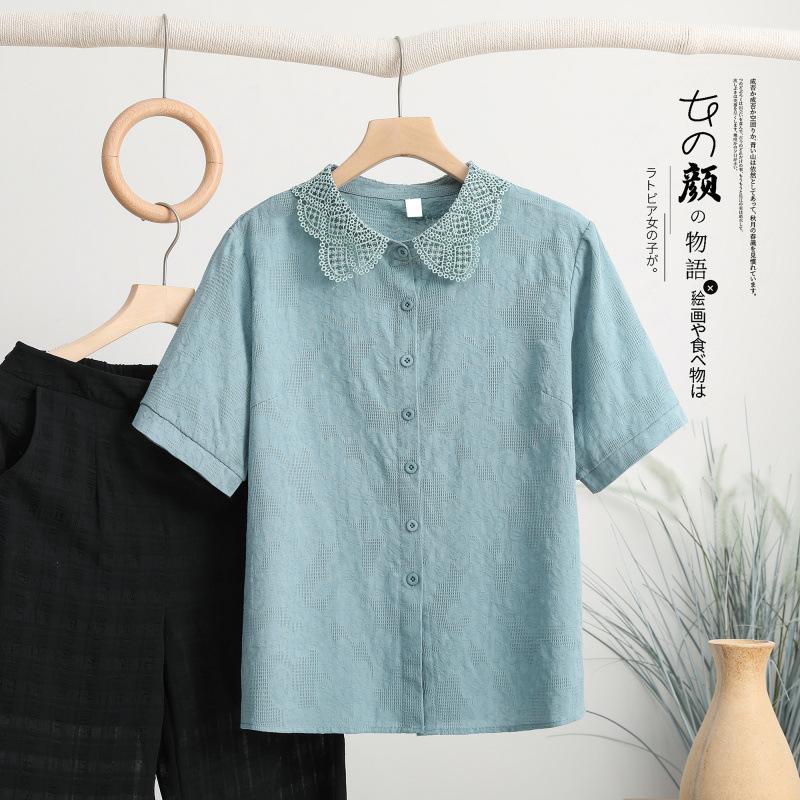 1116 New Jacquard Embroidered Cotton Shirt Women's Foreign Style Cotton Women's Shirt Lace Collar