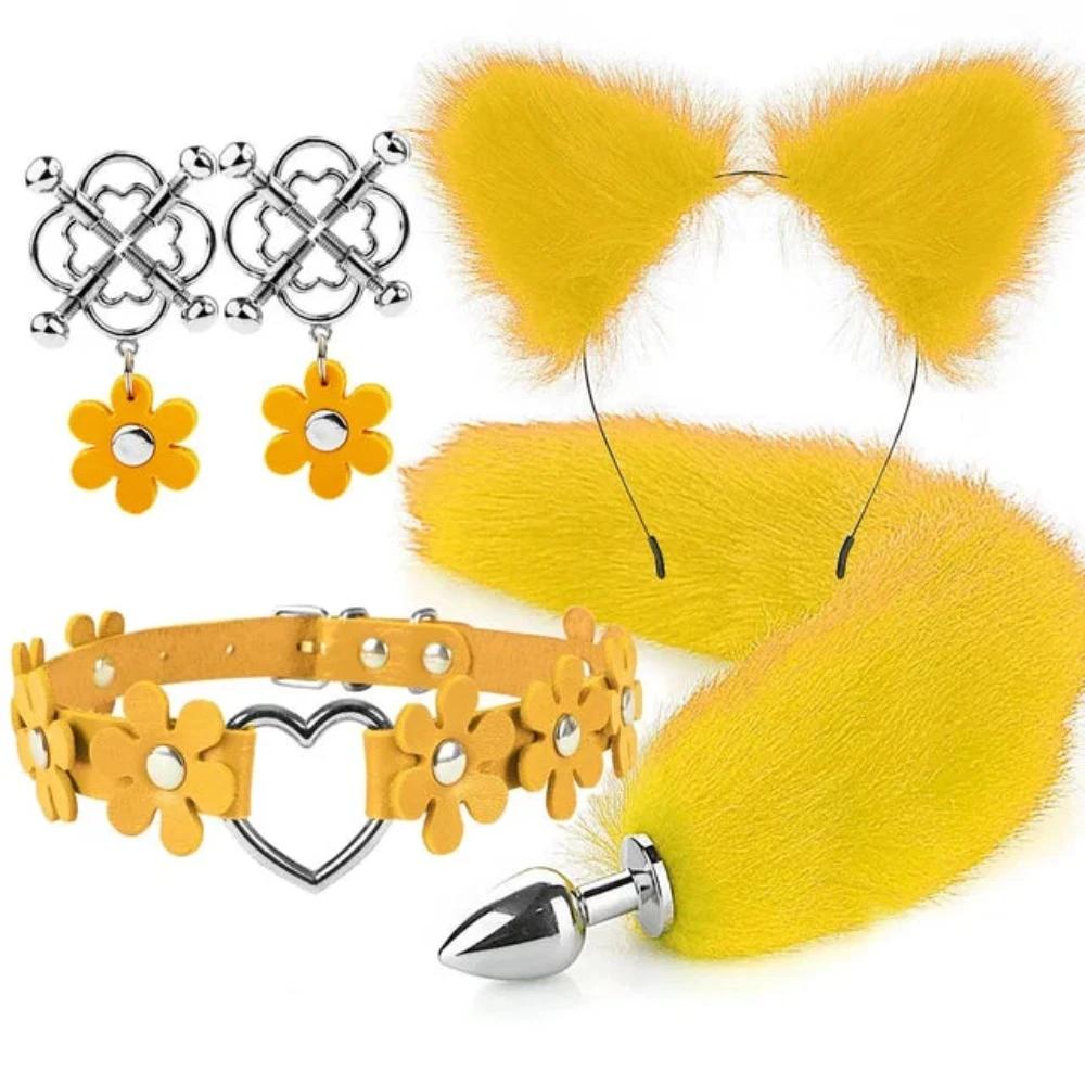 Cute Fox Tail Anal Plug Cat Ears Headbands Set Adult Toys For Women Butt Plug Tails