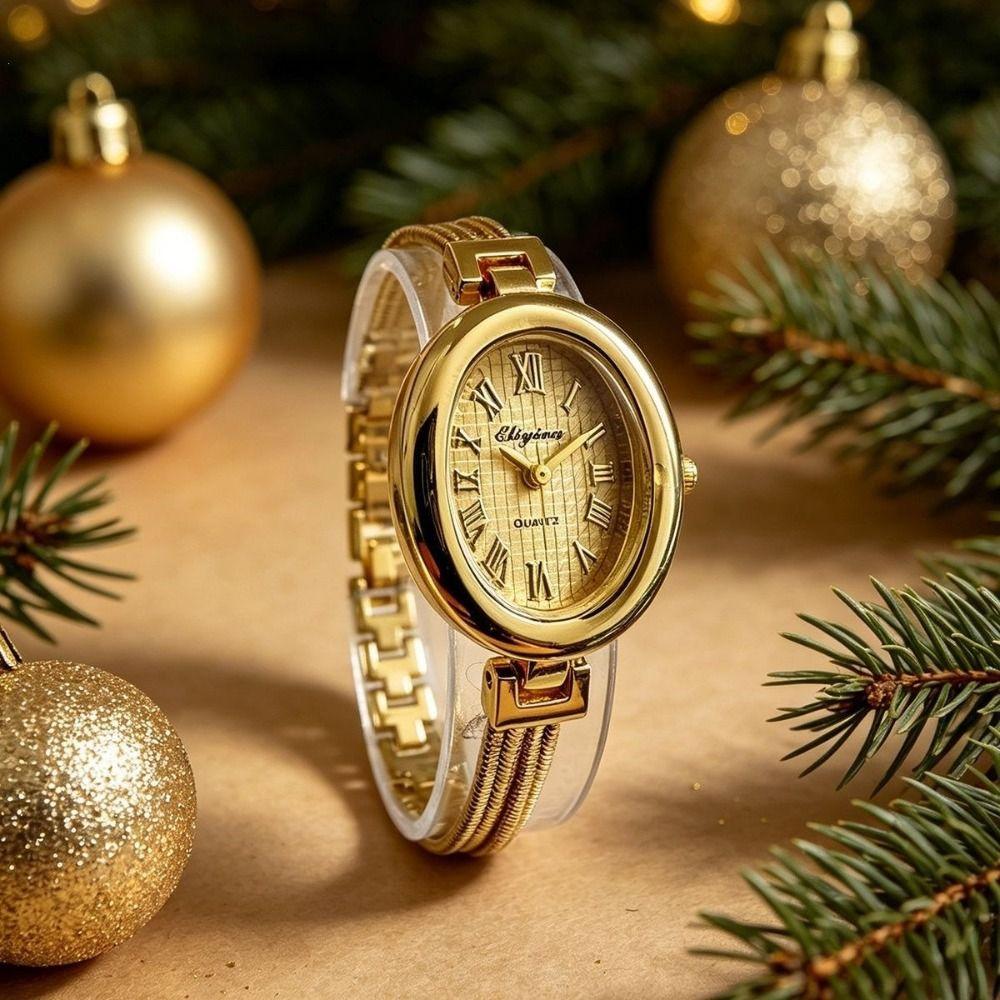 Gold Tassel Chains Watch Alloy Oval Quartz Watch Delicate Quartz Wristwatch  Fashion Wear