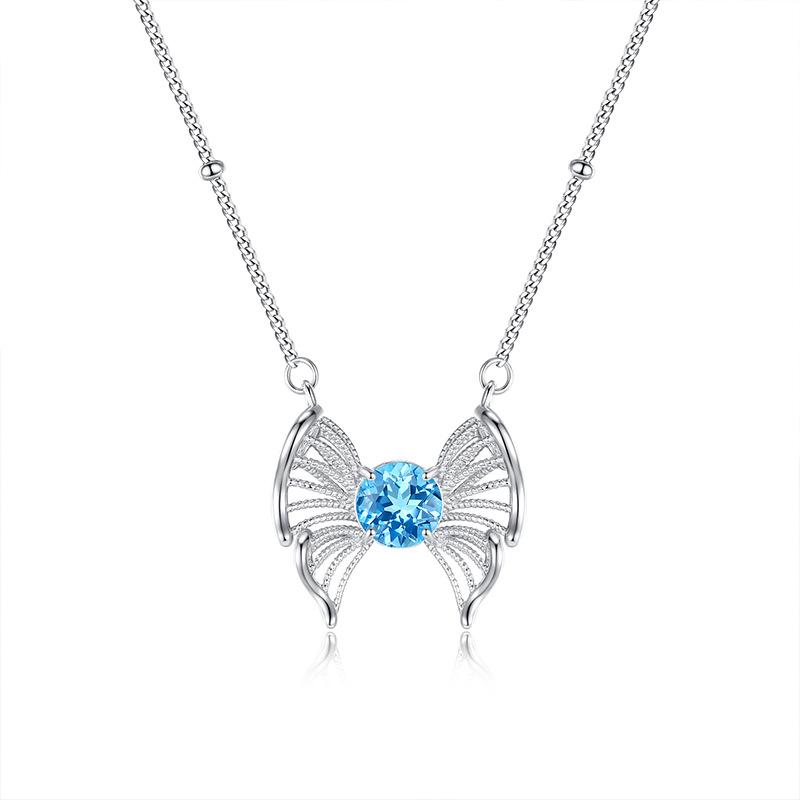 Butterfly Natural Crystal Stone Pendant S925 Sterling Silver Necklace Women's High-end Peridot New Chinese Jewelry Fashion Gift