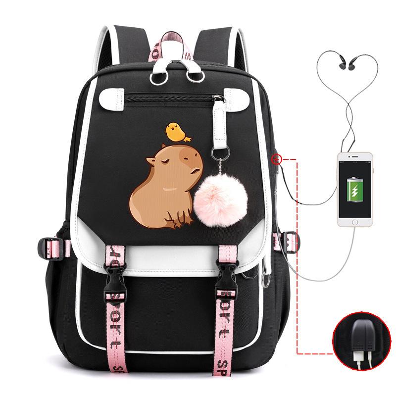 Kapibara Cute Printed USB Port Multi-function Leisure Travel Backpack