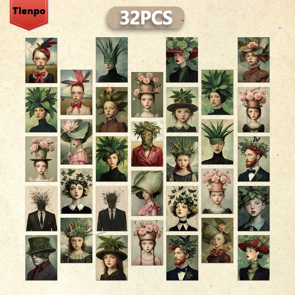

32pcs, Plant Surreal Character Postcards, Surreal Style, birthday/anniversary gifts, collectibles, suitable for gift-giving