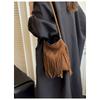 New Fashion Suede Bucket Bag for Women Soft Touch Fringe Crossbody Shoulder Purse Trendy Casual Handbag
