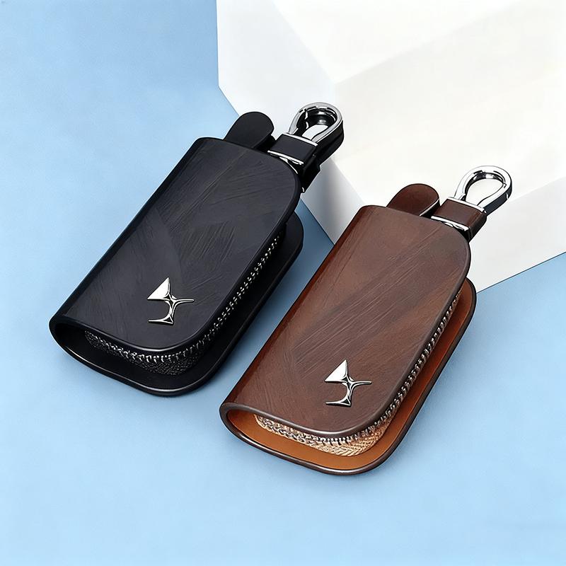 AJFJ2 Leather Citroën Key Fob Holder Car Key Case Protector for DS C3 C4 C5 Picasso Models - Premium Business Gift (Black/Brown)