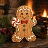 Christmas Window Display Ornaments Wooden Gingerbread Man Decor, Rustic Gingerbread, Candy Cane House Figurines, Xmas Family Gathering Decorative
