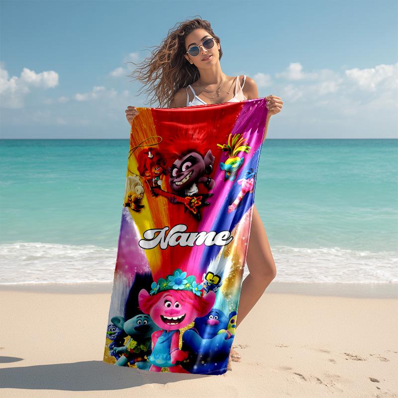 Personalized customized proof beach towel with Trolls pattern - soft, absorbent,quick-drying,perfect swimming,camping&bathing