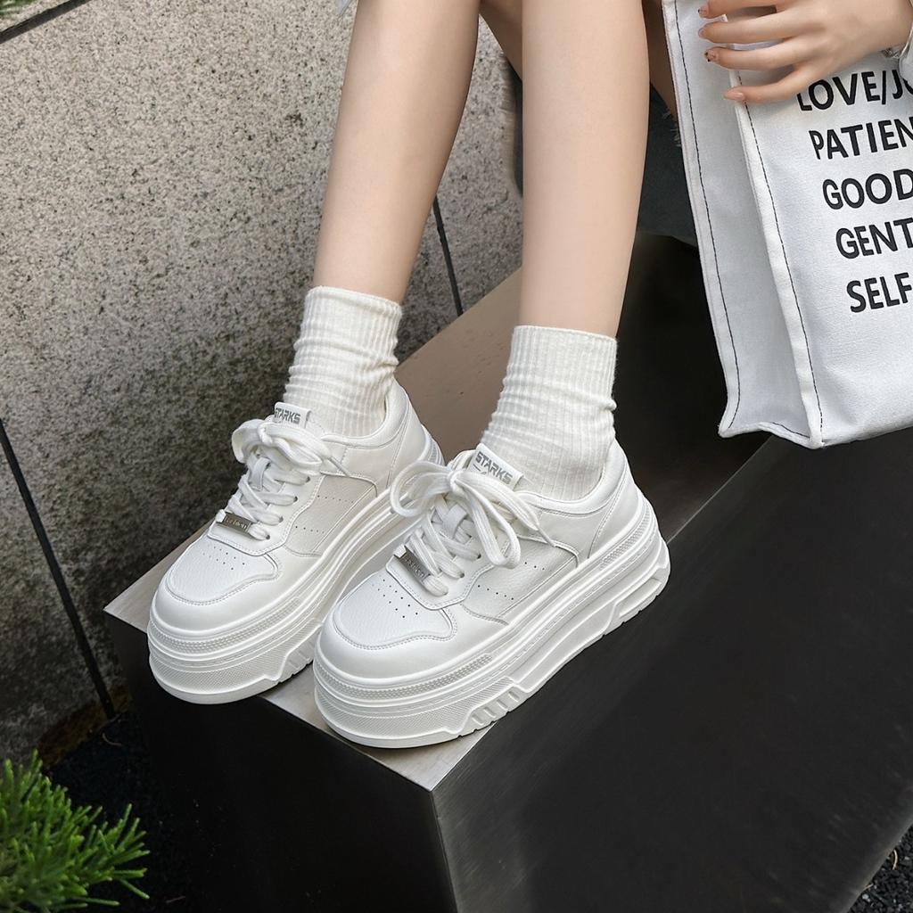 Leather heightened platform white shoes women's 2025 new summer mesh breathable and comfortable versatile ultra-light soft baseplate shoes