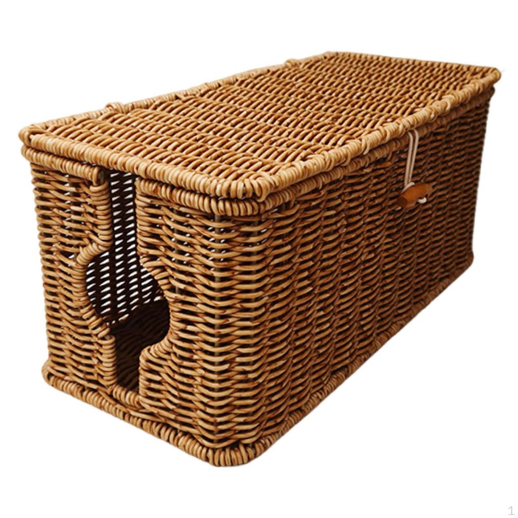 Cable Management Box Imitation Rattan Cord Organizer Desk Storage Container Case USB Hubs Tool with