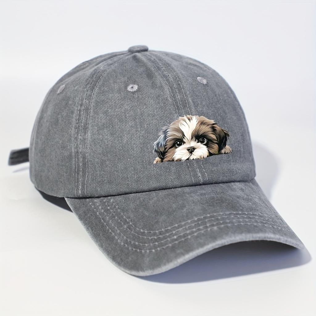 Lying puppy print vintage design for both men and women, outdoor leisure, sun protection, hiking hat
