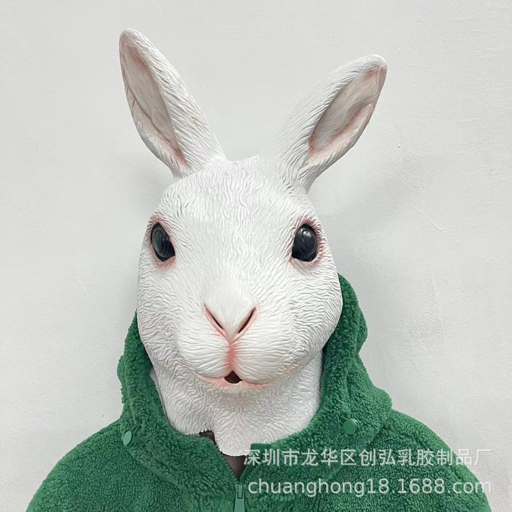 Maschera da Coniglio Bianco Grande Carina di Halloween Copricapo Animale in Lattice cosplay Peter Rabbit Copricapo per Festa