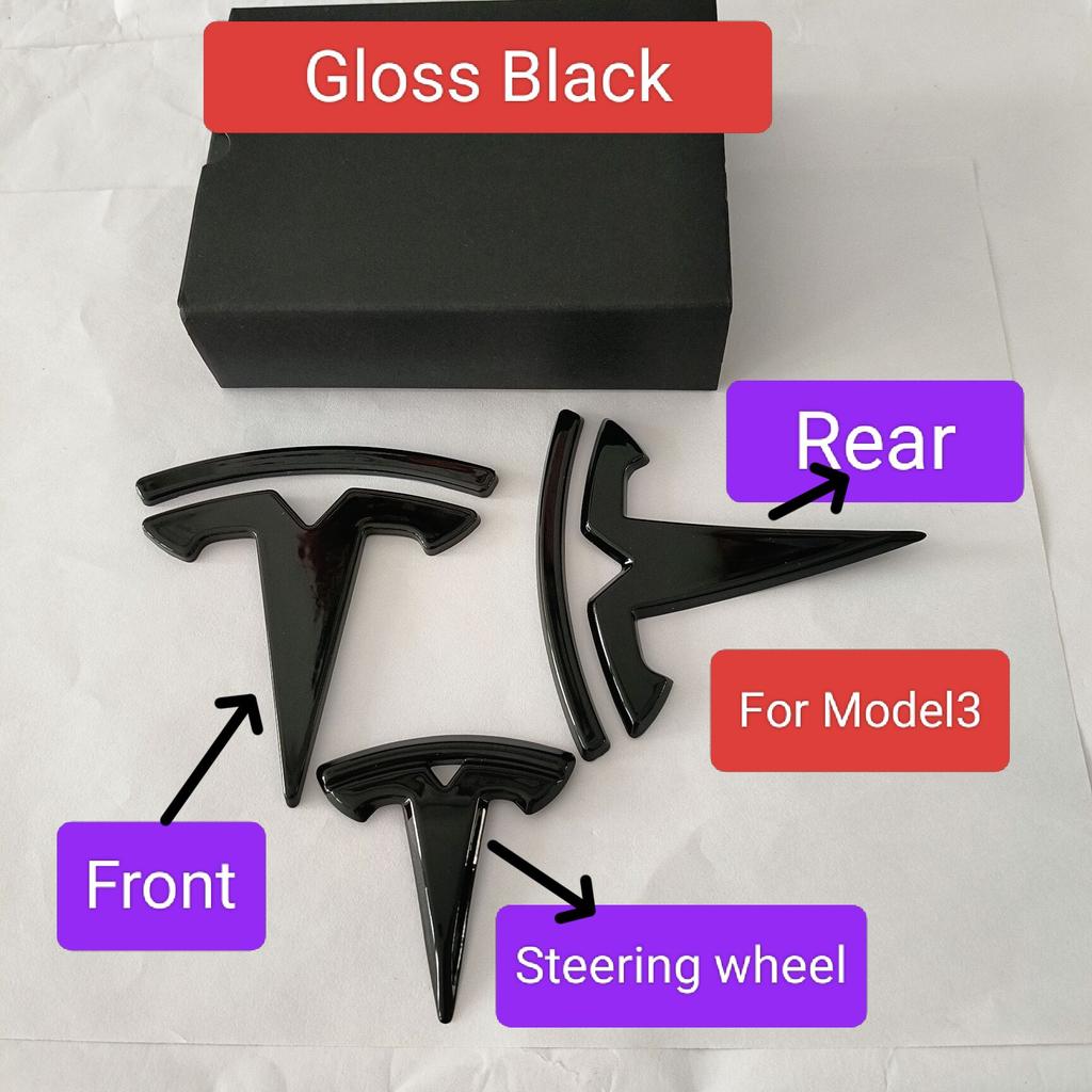 ABS 1PCS 2PCS 3PCS Car Front For Tesla ModeY Model3 Hood Cover Emblem h Sticker Styling Body Rear Trunk Badge Decal Accessories