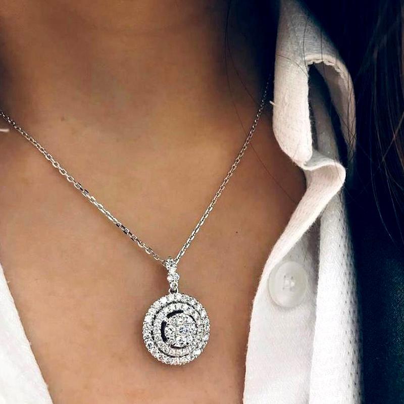 

Huitan Hot Full Bling Iced Out Pendant Necklace for Women Shiny Cubic Zirconia Delicate Female Engagement Wedding Trendy Zircon 42cm 5cm
