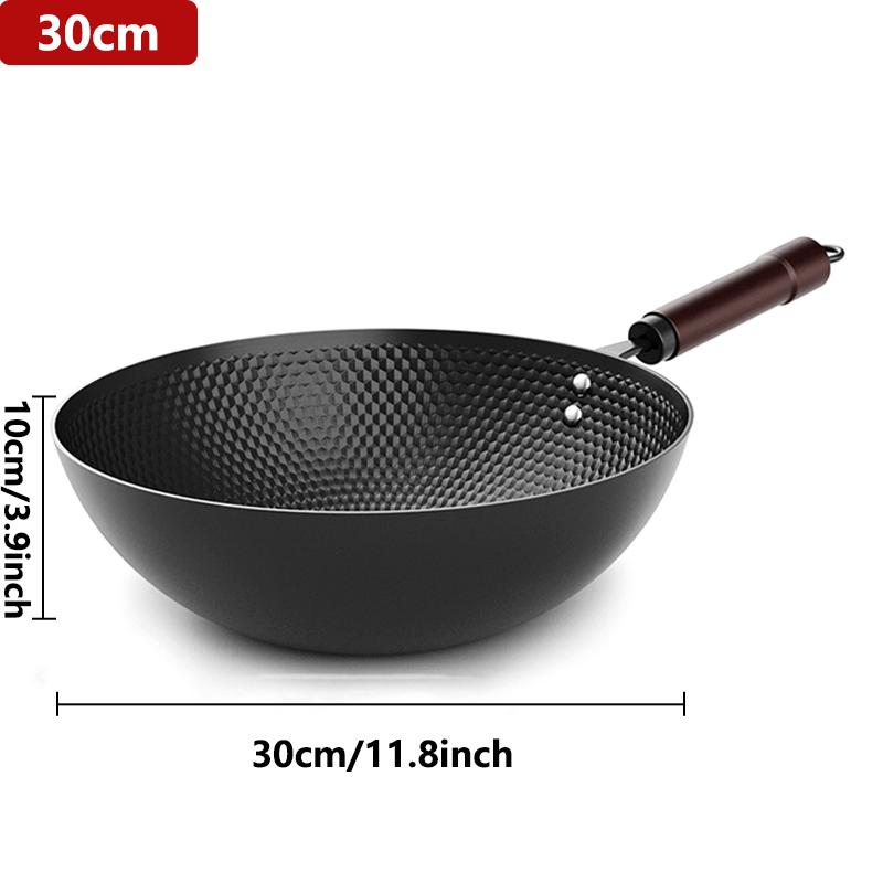 

Сковороды Wok из углеродистой стали с рельефной поверхностью Сковороды Wok и Stir-Fry с антипригарным покрытием и деревянной ручкой, предотвращающей ожоги Сковороды Wok с плоским дном 30/32/34 см