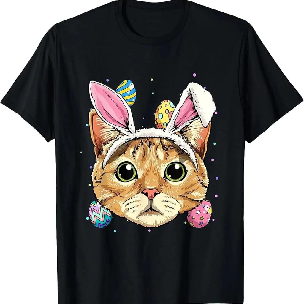 Easter Bunny Cat Funny T Shirt Vintage Soft Slightly Unisex Designer Clothes Comfortable Fashion Casual Streetwear