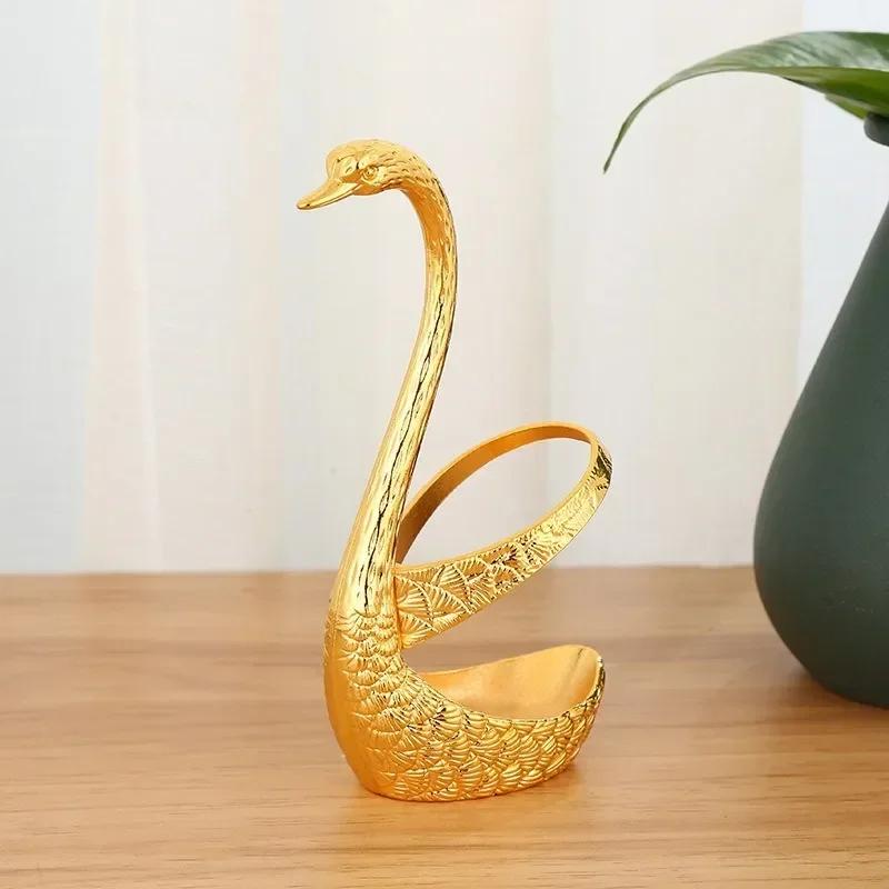6Pcs Coffee Spoon Set Ice Cream Cake Scoop Afternoon Tea Dessert Spoons Swan Shape Storage Rack Kitchen Cutlery Creative Gifts
