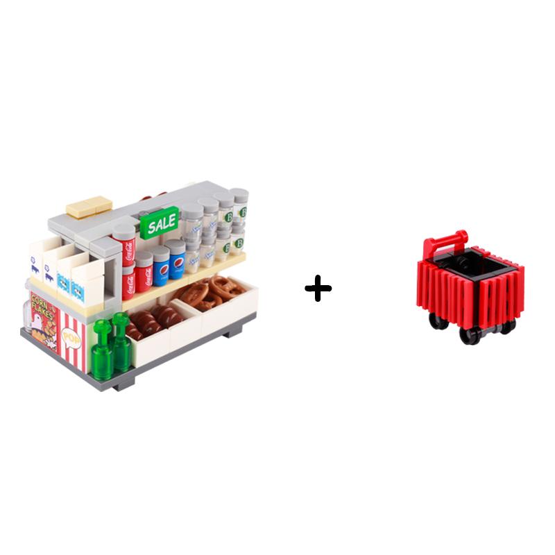 MOC Bricks Accessories City Supermarket Shop Store Building Blocks Street View Drink Food Vegetable Food Dessert Blocks Printed