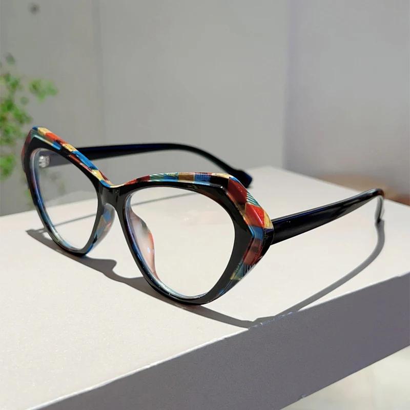 Fashion Cat Eye Glasses Women New Fashion Multi-color Rim Eyeglasses Trendy Chic Design Blue Light Blocking Eyewear