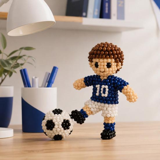 Beaded Football Player DIY Kit, 3D Tiny Beaded Figure Craft Kit, Cute Mini Soccer Player Bead Craft Set for Beginners Teens Adults