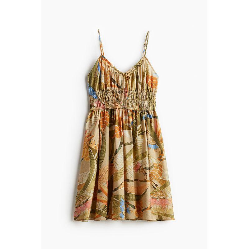 

Женское платье HM 2025 Лето Новое поступление Цветочный стиль Отпуск Плиссированный принт Платье-слинг 1289752 Beige/Florals 175/116