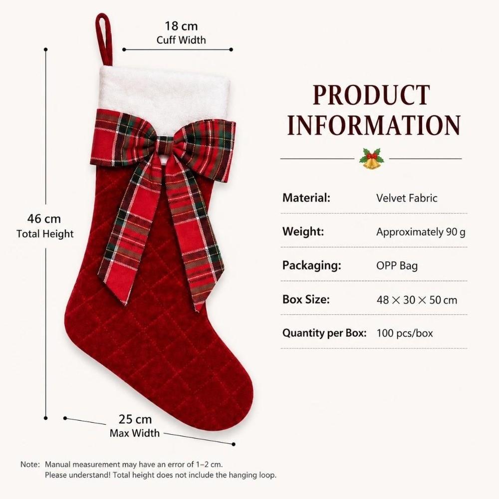 Velvet Christmas Stocking Gift Bag Padded Fireplace Hanging Ornament  Fireplace Decor
