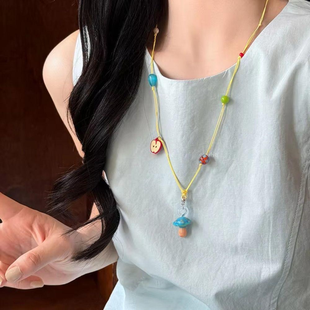 Glass Beads Mushroom Beads Choker Cartoon Design Y2K Aesthetic Accessories  Summer Season