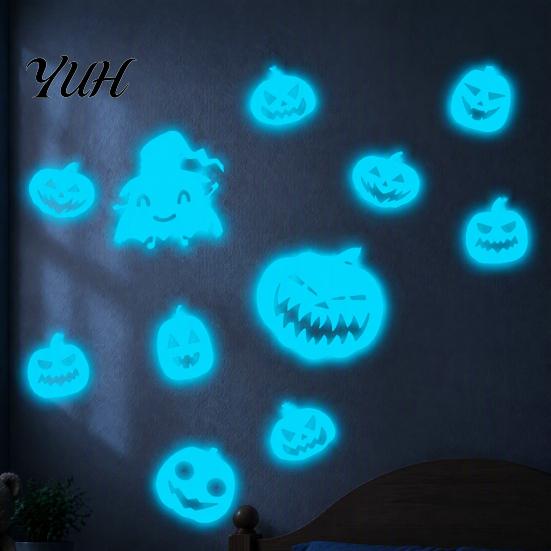 Easy Peel Stick Decorations Halloween Glow In The Dark Wall Stickers, Luminous Decals with Ghost Mysterious Castle Pattern Stickers Pumpkin