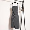 Plus Size Slimming Camisole Dress - Women's Waist-Cinched Spring/Summer Slit Outerwear Skirt