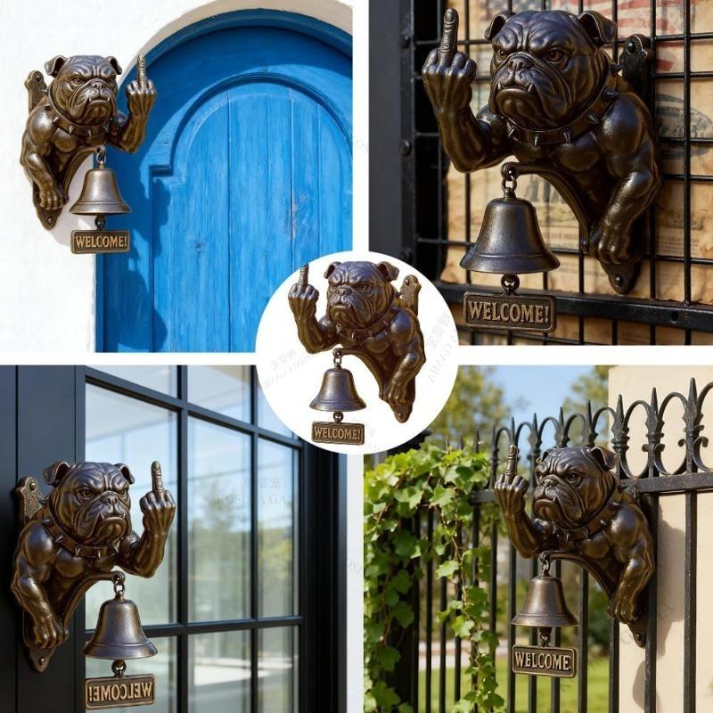 Rustic Cast Iron Doorbell Funny Vertical Middle Finger Bulldog Design Dog Door Ring Hanging Ornament For Front Door Decor