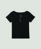 Poeteuseoul U Neck Button T-Shirts_Black