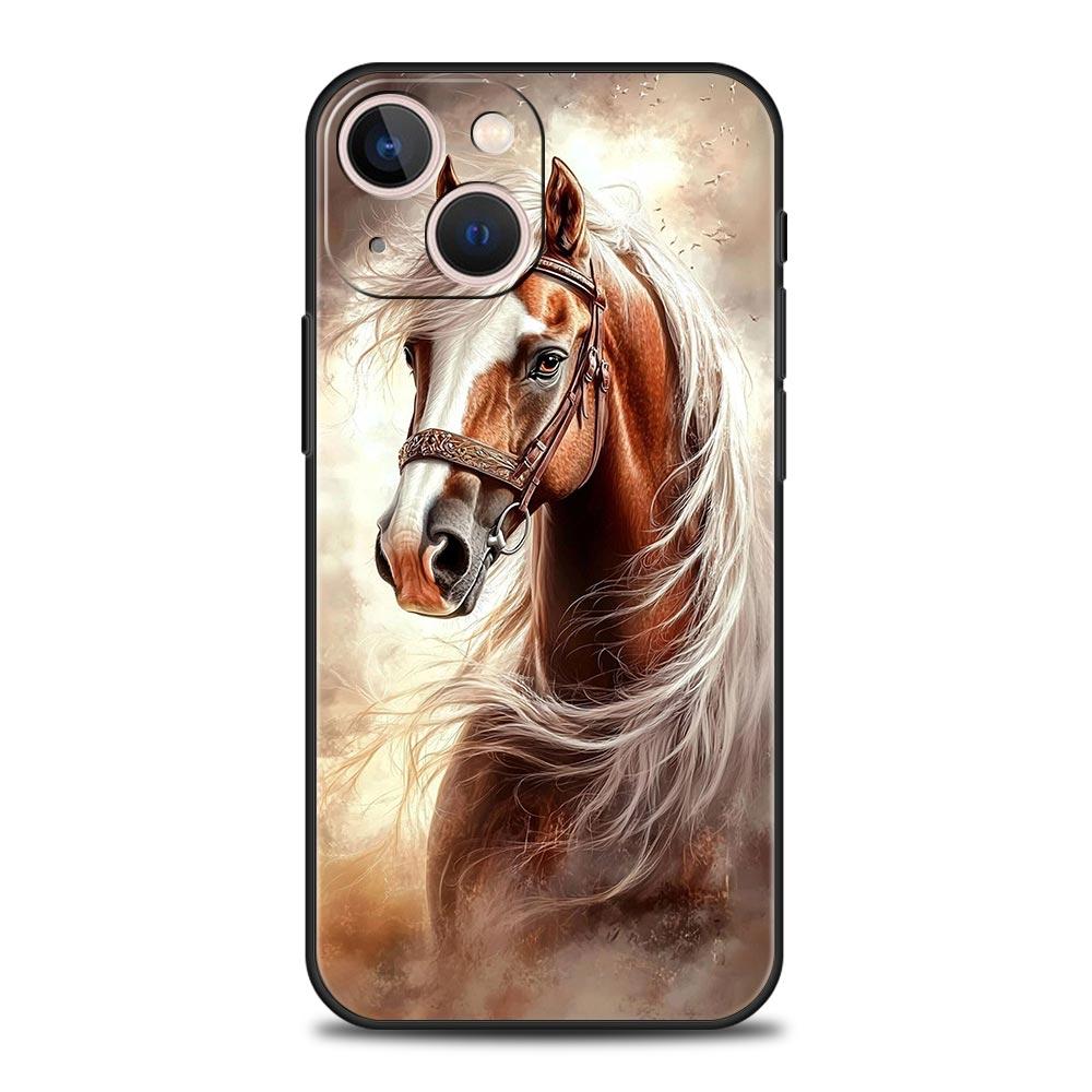 Black White Horses Galloping Phone Case For iPhone 16e 15 14 13 12 11 Pro Max XS X XR SE 7 8 Plus Shell iPhone 16 Soft TPU Cover