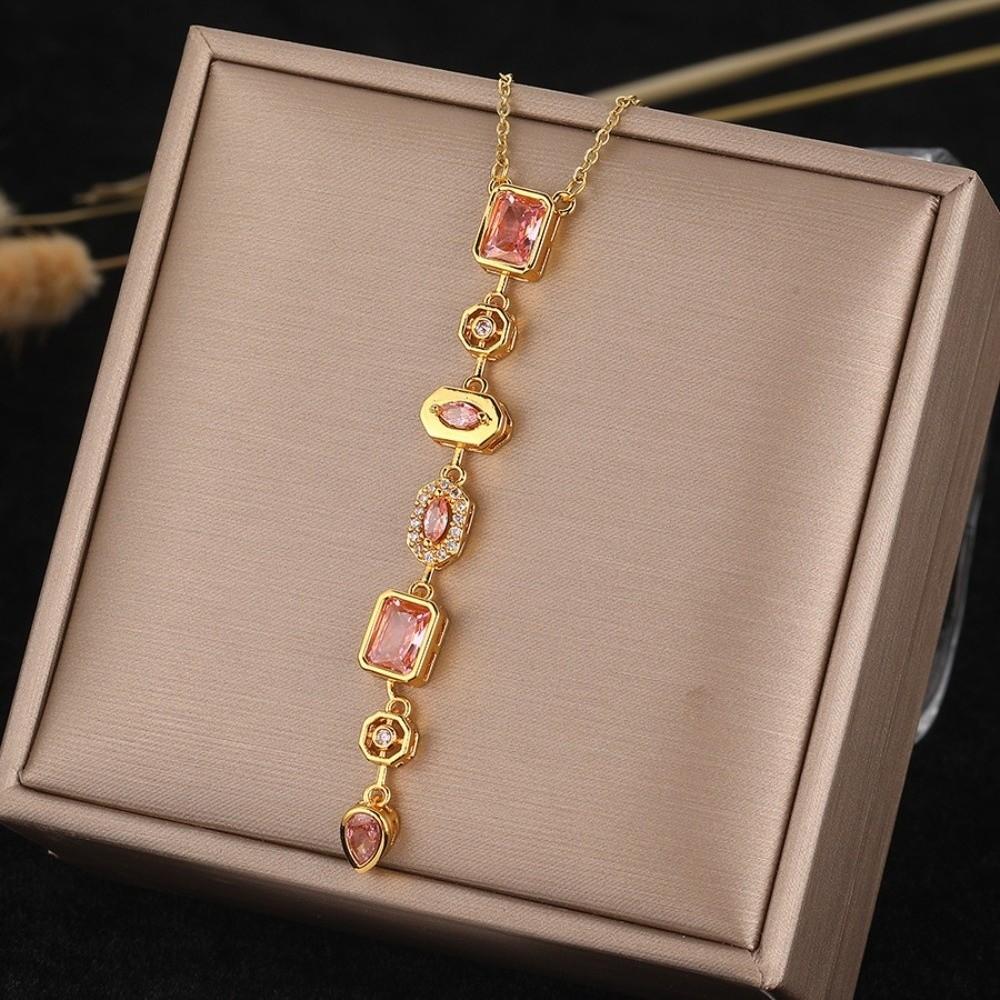 Colorful Zircon Collarbone Chain Irregular Crystal Long Tassel Necklace  Jewelry Accessories